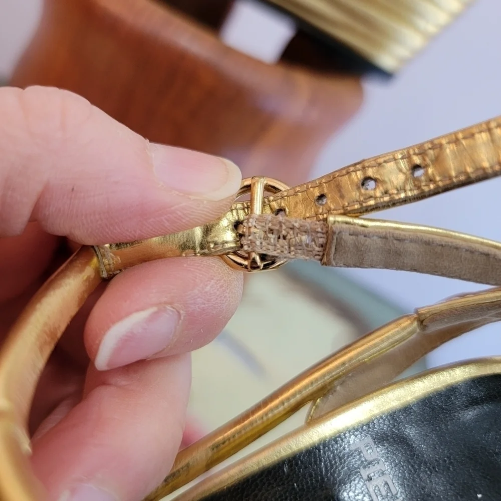 Pierre Hardy Gold Metallic Leather Wedge Strappy Sandal Size 36.5 - Picture 4 of 10